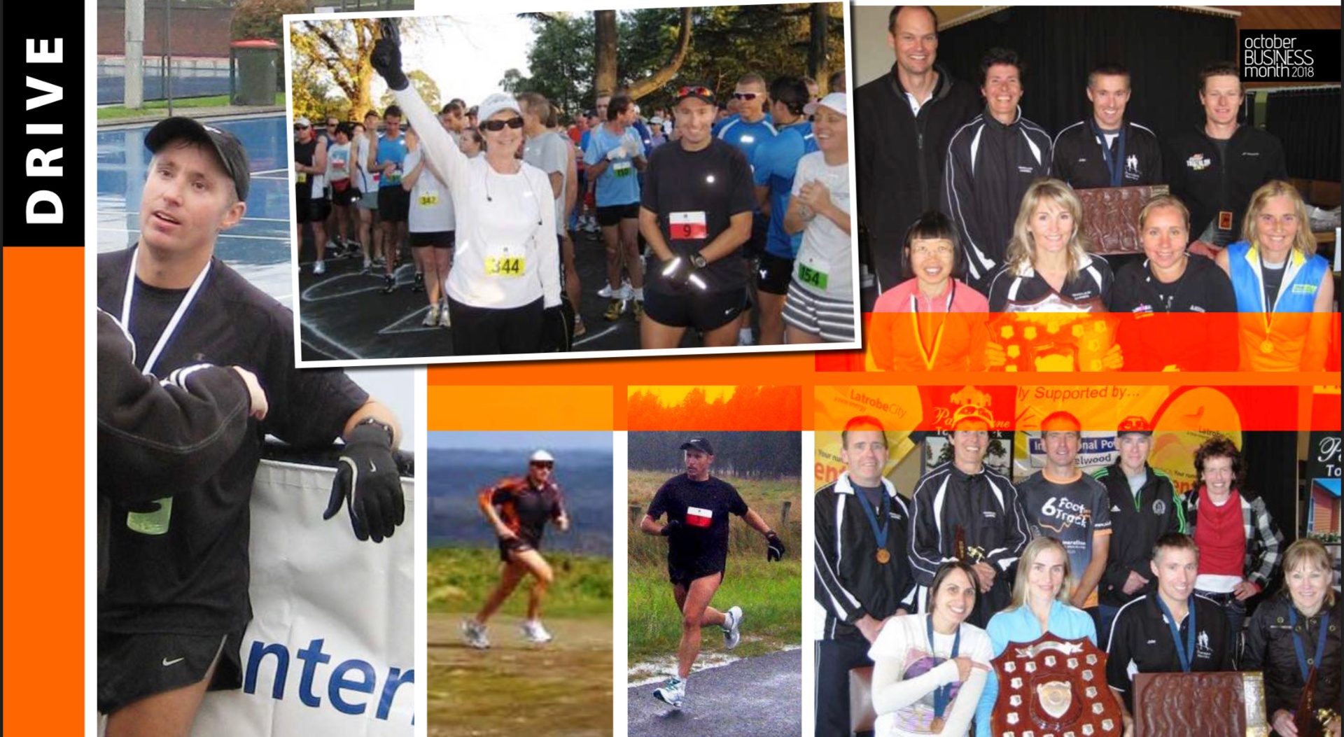 Collage of running and cycling career moments