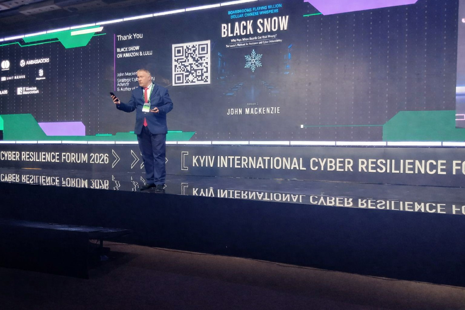 John Mackenzie speaking at the Kyiv International Cyber Resilience Forum 2026