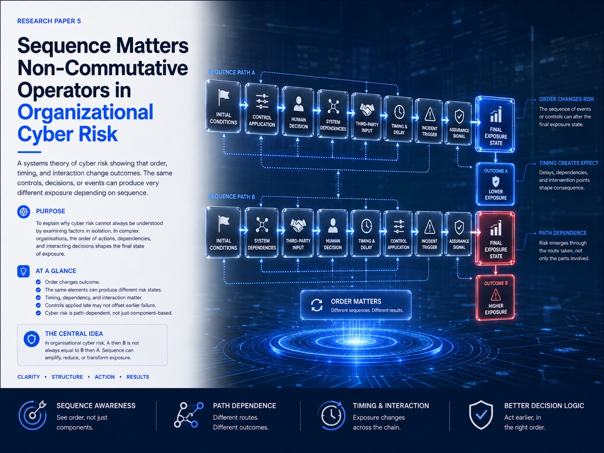 Sequence Matters concept showing different cyber intervention orders creating different organisational risk outcomes.